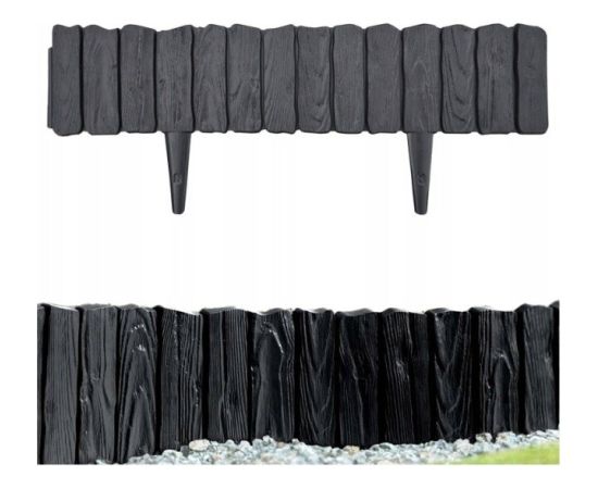 Dekoratīvā zāliena apmale WOOD 58 × 12.5 cm, melna Žoga lameles un zālājs