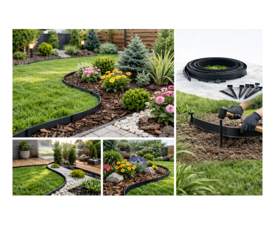 Elastīgā zāliena apmale 10 m ar 20 mietiņiem | 4 cm Žoga lameles un zālājs