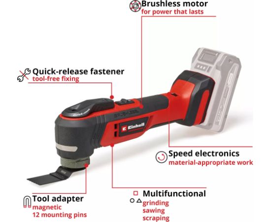 EINHELL Professional cordless multi-function tool TP-MG 18 Li BL-Solo, 18V red/black, without battery and charger, including accessories Jaunumi -Dārzam