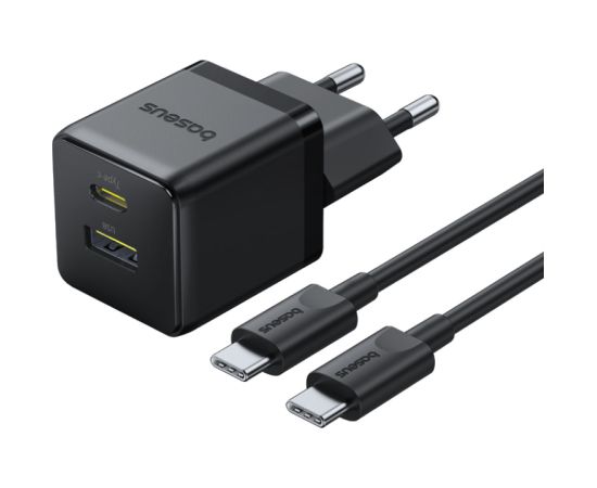 Baseus Sienas ātrais lādētājs Palm 30 W USB + USB-C QC3.0 PD3.0 ar USB-C kabeli 1 m, melns Новинки смартфонов и телефонов