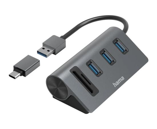 Hama USB Hub, 3x USB-A 3.2 Gen 1, SD, microSD, USB-C Adapter, black/gray - USB hub Adapteri