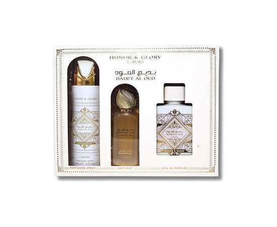 Lattafa Badee Al Oud Honor & Glory Dárková sada EDP 100 ml, deospray 200 ml a vlasová mlha 50 ml 100ml Dāvanu komplekti