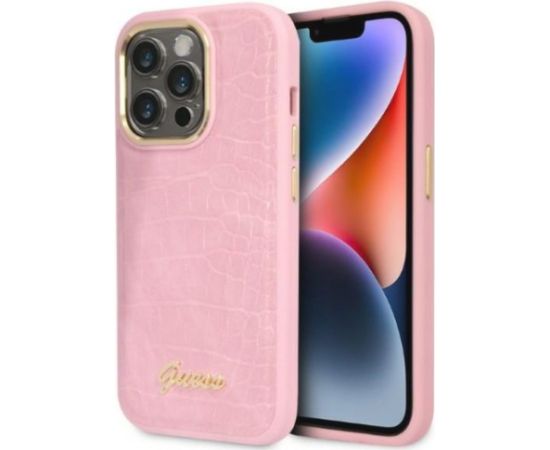 Guess Apple  iPhone 14 Pro Max 6.7 hardcase Croco Collection Pink Neoriģinālie Maciņi