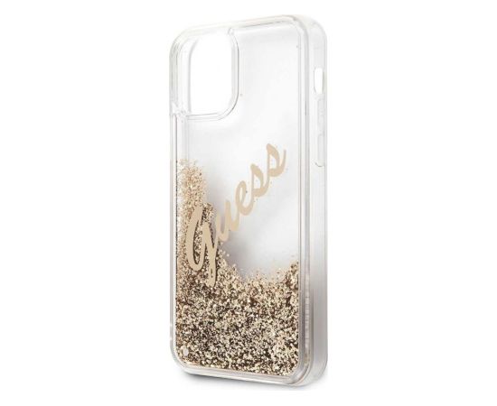 Guess Apple  iPhone 12 Mini 5.4'' Liquid Glitter Vintage Cover Gold Neoriģinālie Maciņi