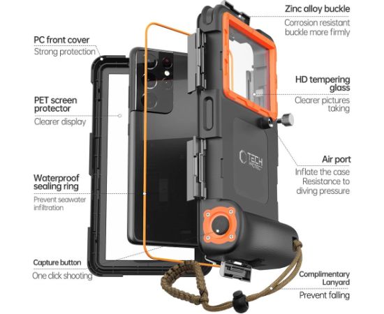 Tech-Protect Waterproof Case водонепроницаемый IPX8 для смартфонов 4,7-6,7" - черный и оранжевый Чехлы - альтернативные