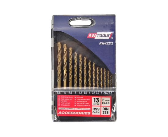 Urbju komplekts AWTools AW42212; HSS-Co; 1,5-6,5 mm; 13 gab. Аксессуары для дрелей