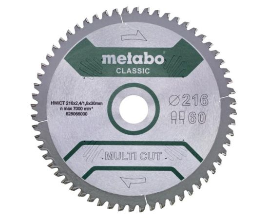 Universālais griešanas disks Metabo FZ/TZ MULTI CUT CLASSIC; 216x30x60 mm; -5° Zāģripas