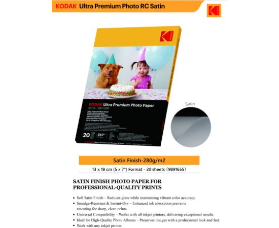 Kodak Ultra Premium Photo Paper 280g Satin 13 x 18 cm 20 Sheets Foto ķīmija un papīrs 