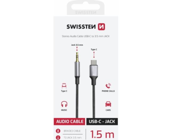 Swissten Audio Adapter Textile USB-C - 3.5mm Vads 1.5m Jaunumi - Audio-Video