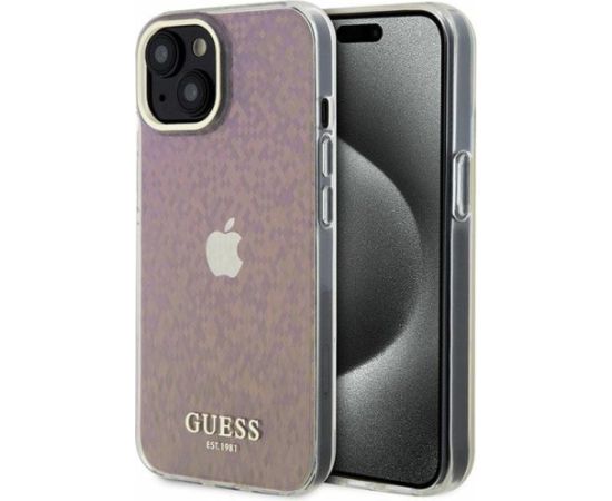 Guess IML Faceted Mirror Disco Iridescent Case Aizsargapvalks Priekš iPhone Apple 15 Neoriģinālie Maciņi