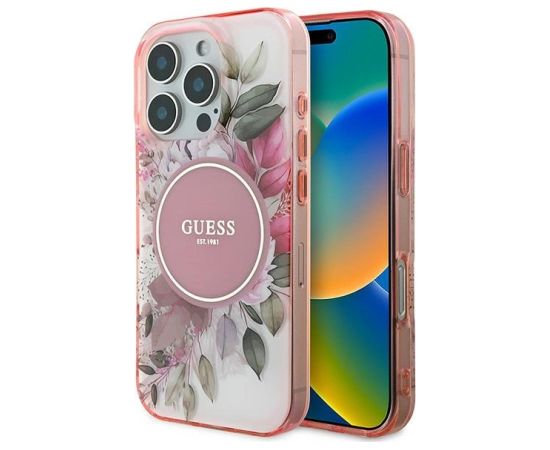 Guess IML Flower & Tonal Circle MagSafe Aizsargapvalks Priekš Apple iPhone 16 Pro Neoriģinālie Maciņi
