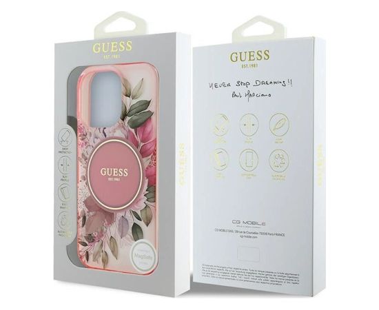 Guess IML Flower & Tonal Circle MagSafe Aizsargapvalks Priekš Apple iPhone 16 Pro Neoriģinālie Maciņi