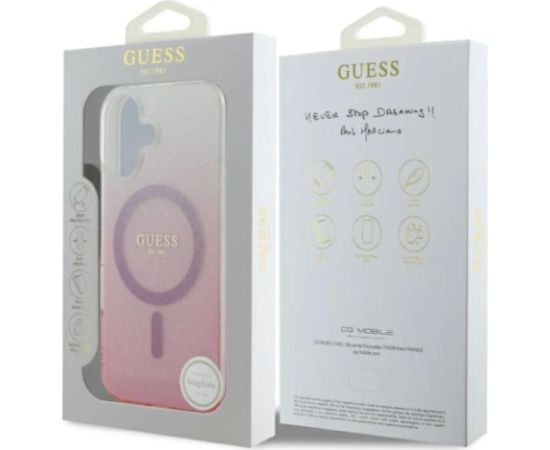 Guess IML Glitter Gradient MagSafe Aizsargapvalks Priekš Apple iPhone 16 Plus Neoriģinālie Maciņi