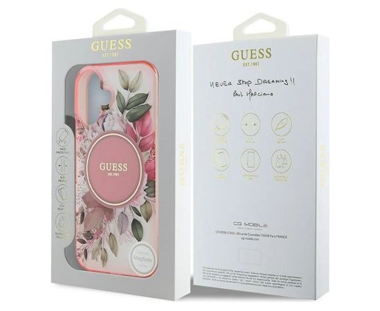 Guess IML Flower & Tonal Circle MagSafe Aizsargapvalks Priekš Apple iPhone 16 Plus Neoriģinālie Maciņi