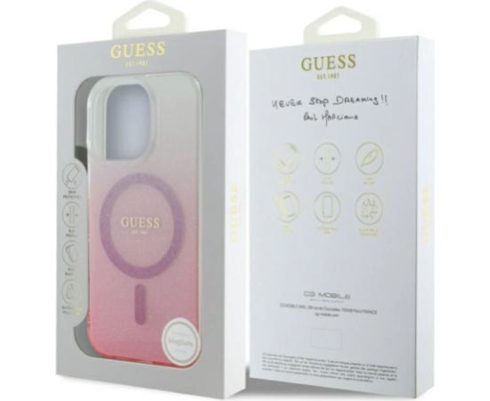 Guess IML Glitter Gradient MagSafe Aizsargapvalks Priekš Apple iPhone 16 Pro Max Neoriģinālie Maciņi