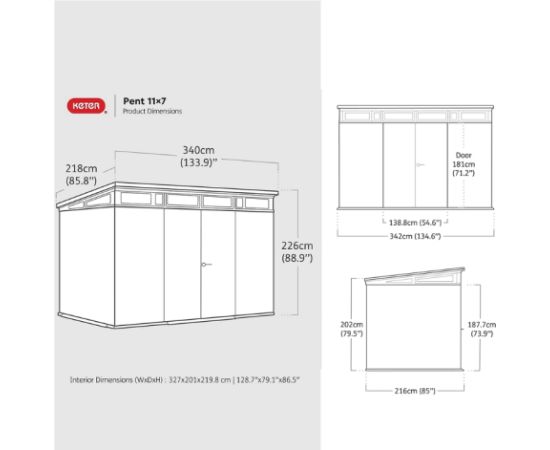 Keter Dārza šķūnis Deco Pent 11x7 valrieksts Dārza šķūņi  un uzglabāšana