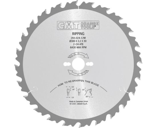 Griešanas disks kokam CMT 285; 500x4x30; Z44; 20° Zāģripas