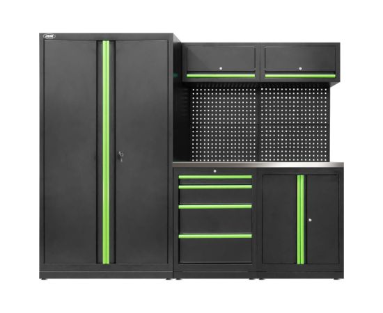 JBM Modulārs mēbeļu komplekts ar nerūsējošo tēraudu virsmu(13 gab.) - komplekts ar divām durvīm-skapīti (ref. 18105) Darbagaldi un darbnīcu mēbeles 