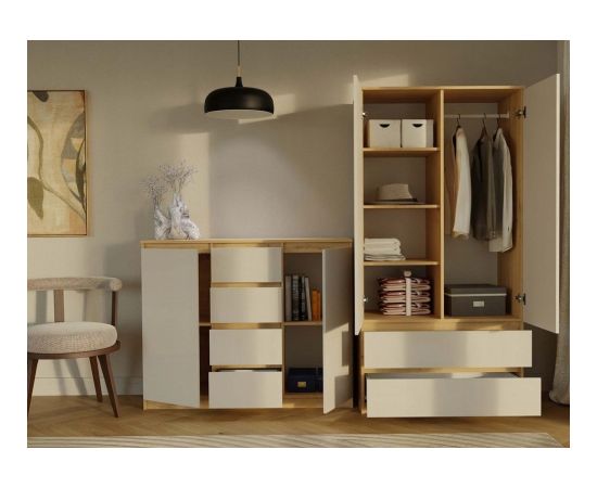 Top E Shop CHEST OF DRAWERS WITH 2 DOORS AND 4 DRAWERS, ARTISAN OAK/CASHMERE COLOUR Новинки Для дома и сада 
