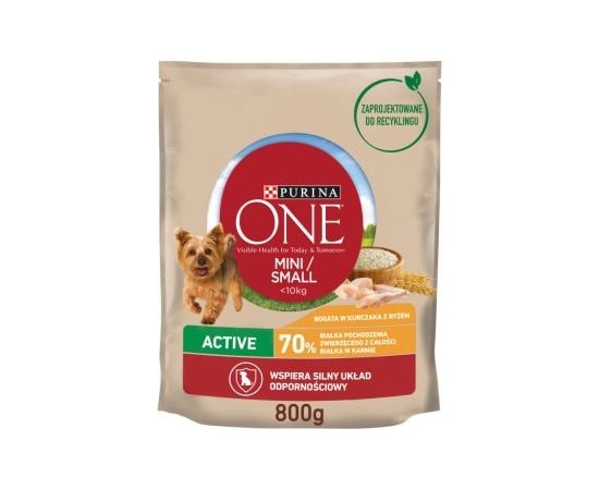 PURINA One Mini Active Chicken, Rice - Dry Dog Food - 800 g Suņu barība