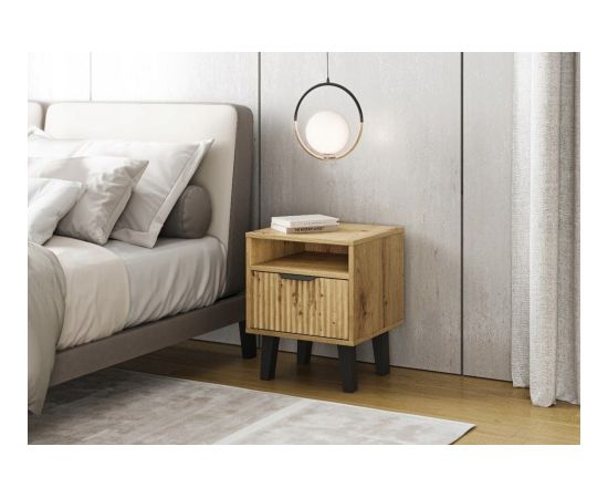 Top E Shop SCANDI 1S SLIM OAK ARTISAN BEDSIDE TABLE Naktsskapīši