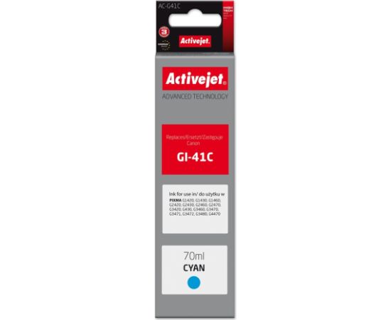 Activejet AC-G41C Ink bottle for Canon printers, Replacement for Canon GI-41C 4543C001; Supreme; 70 ml; cyan Чернила для принтера