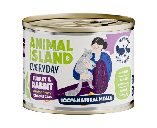 ANIMAL ISLAND Everyday Turkey and rabbit - wet cat food - 200g Kaķu konservi