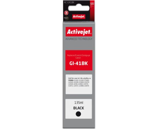 Activejet AC-G41Bk Ink bottle for Canon printers, Replacement for Canon GI-41BK 4528C001; Supreme; 135 ml; black Tintes printeru izejmateriāli