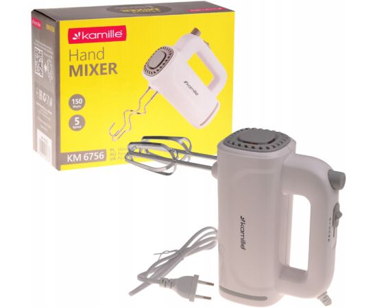 Rokas mikseris, 150W (5 ātrumi), balts, 6756, KAMILLE Mikseri