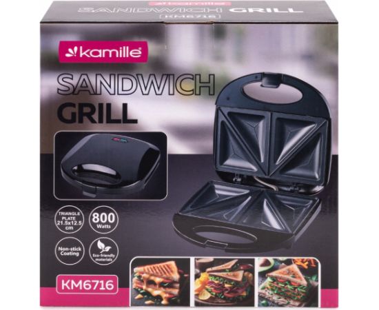 Сэндвичница, 21,5×12,5 см, 800W, 6716, KAMILLE Тостеры для сэндвичей