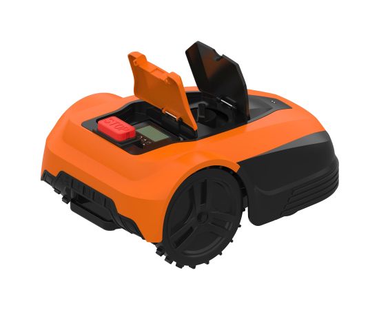 AYI Lawn Mower A1 1400i Orange/Black Mowing Area 1400 m² WiFi APP Yes (Android; iOs) Working time 120 min Brushless Motor Maximum Incline 37 % Speed 22 m/min Waterproof IPX4 68 dB 5200 mAh 180 m boundary wire; 180 pcs. staples; 10 x Cutting Blade Screws;  Газонокосилки-роботы