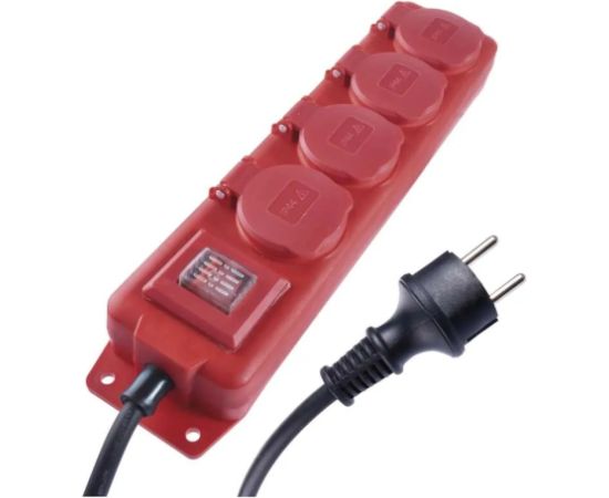 Emos Extension Cord 3 m / 4 sockets / switch / black–red / rubber-neoprene / 1.5mm² Strāvas pagarinātāji