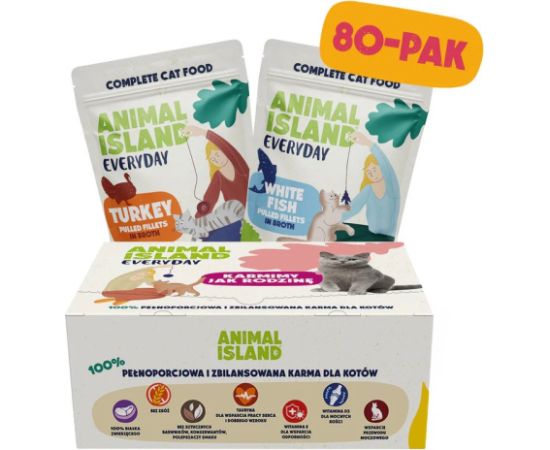 ANIMAL ISLAND indyk/biała ryba w rosole karma dla kota 80x85g Kaķu konservi