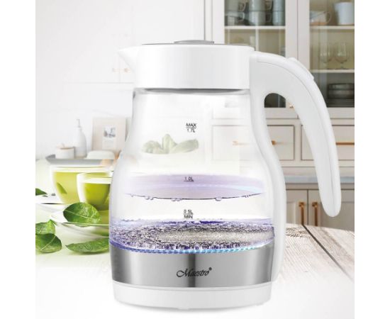Maestro MR061 electric kettle 1.7 L 2200 W Transparent, White Чайники (электрические)