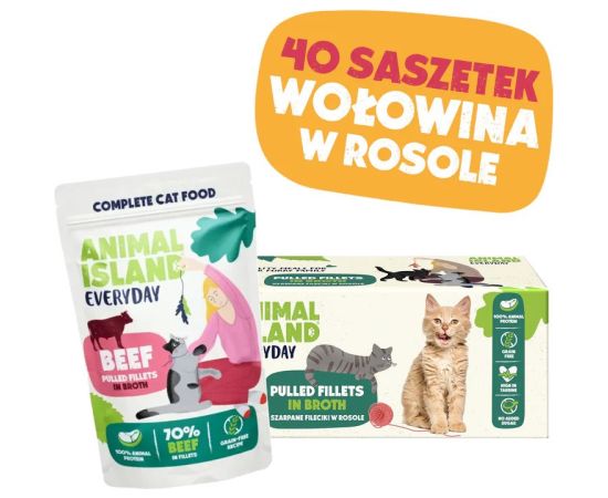 ANIMAL ISLAND wołowina w rosole karma dla kota monopak 40x85g Kaķu konservi