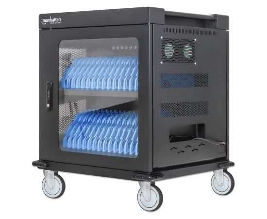 Manhattan Laptop Charging Cart/Trolley via AC Adapter (EU) 32-bay, Install device's AC Adapter (power cables) into unit, Suitable for ALL laptops (to 15.6"), iPads, MacBooks, Chromebooks, other USB-C devices, Bays 380x30x280mm, Cabinet, Lockable Uzlādes risinājumi