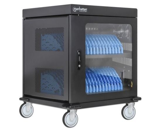 Manhattan Laptop Charging Cart/Trolley via AC Adapter (EU) 32-bay, Install device's AC Adapter (power cables) into unit, Suitable for ALL laptops (to 15.6"), iPads, MacBooks, Chromebooks, other USB-C devices, Bays 380x30x280mm, Cabinet, Lockable Uzlādes risinājumi