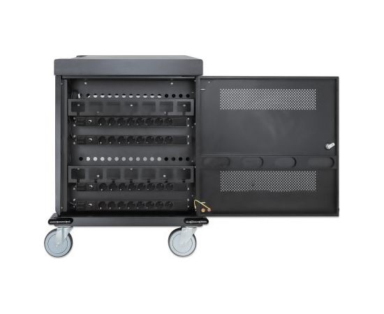 Manhattan Laptop Charging Cart/Trolley via AC Adapter (EU) 32-bay, Install device's AC Adapter (power cables) into unit, Suitable for ALL laptops (to 15.6"), iPads, MacBooks, Chromebooks, other USB-C devices, Bays 380x30x280mm, Cabinet, Lockable Uzlādes risinājumi