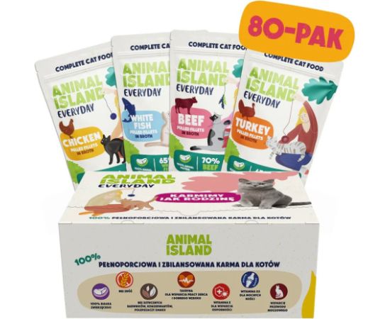 ANIMAL ISLAND wołowina/kurczak/indyk/ryba mix smaków 80x85g Kaķu konservi