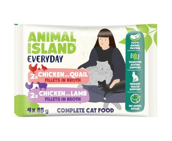 ANIMAL ISLAND kurczak/przepiórka/jagnięcina saszetki dla kota 4x85g Kaķu konservi