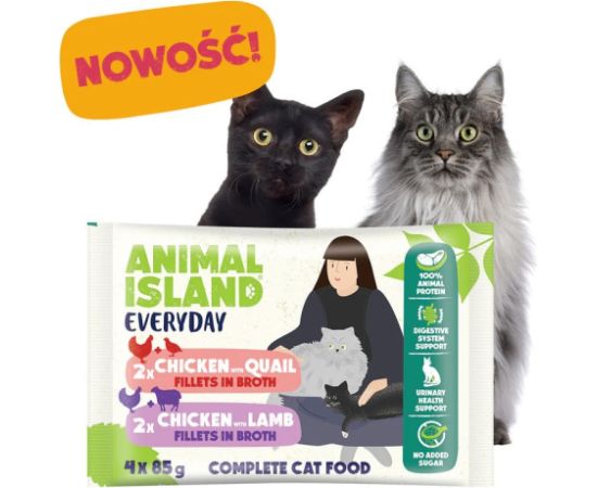 ANIMAL ISLAND kurczak/przepiórka/jagnięcina saszetki dla kota 4x85g Kaķu konservi