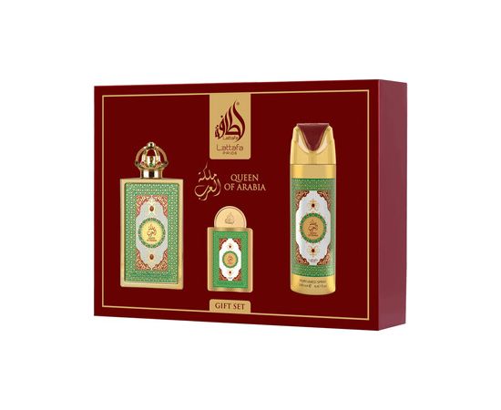 Lattafa Queen Of Arabia Dárková sada EDP 100 ml, deospray 200 ml a EDP 20 ml 100ml Dāvanu komplekti