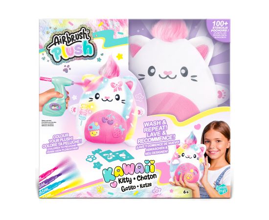 AIRBRUSH PLUSH Plīša DIY komplekts Kawaii Kitty ar aerogrāfu, 25 cm Mīkstās rotaļlietas