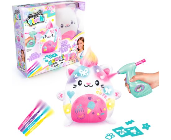 AIRBRUSH PLUSH Plīša DIY komplekts Kawaii Kitty ar aerogrāfu, 25 cm Mīkstās rotaļlietas