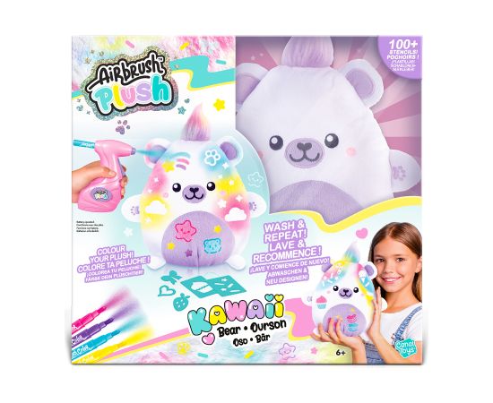 AIRBRUSH PLUSH Plīša DIY komplekts Kawaii Bear ar aerogrāfu, 25 cm Mīkstās rotaļlietas
