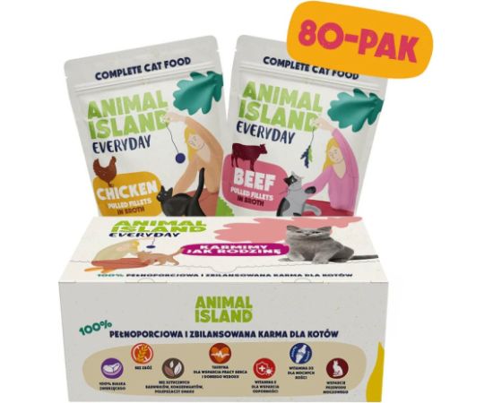 ANIMAL ISLAND wołowina/kurczak w rosole dla kota 80x85g Kaķu konservi