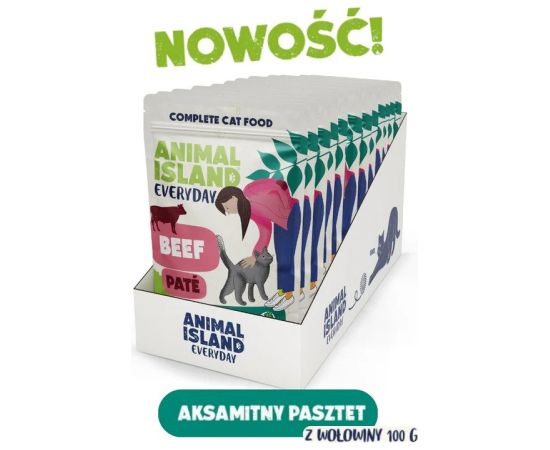 ANIMAL ISLAND pasztet wołowina saszetki dla kota 12x100g Kaķu konservi