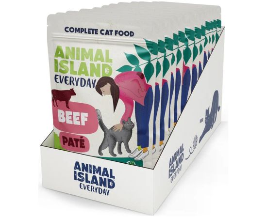 ANIMAL ISLAND pasztet wołowina saszetki dla kota 12x100g Kaķu konservi
