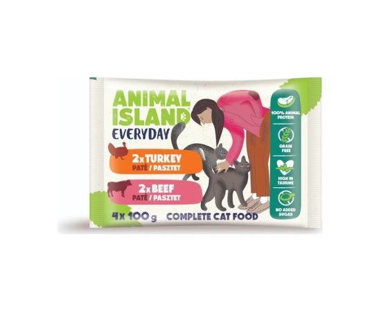 ANIMAL ISLAND wołowina/indyk saszetki dla kota 4x100g Kaķu konservi