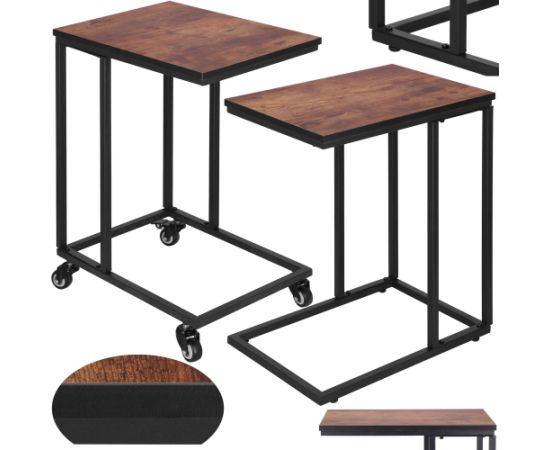Kafijas galdi Springos HF0025, 2 gab. komplekts, sānu galds uz riteņiem, palīg-galds, melns-brūns Jaunumi, mēbeles, māja